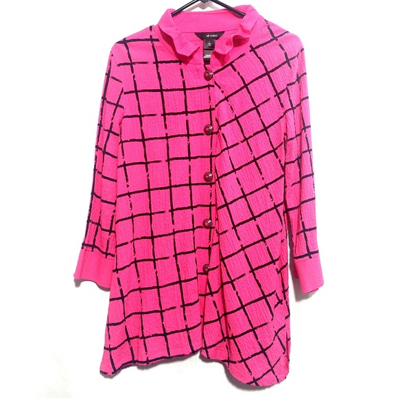 Ali Miles Tops - Ali Miles Womens Small Button Front Tunic Crinkle Lagenlook Structured Collar